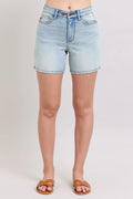 2 Button Denim Shorts with Pockets Plus Size in Light for Women