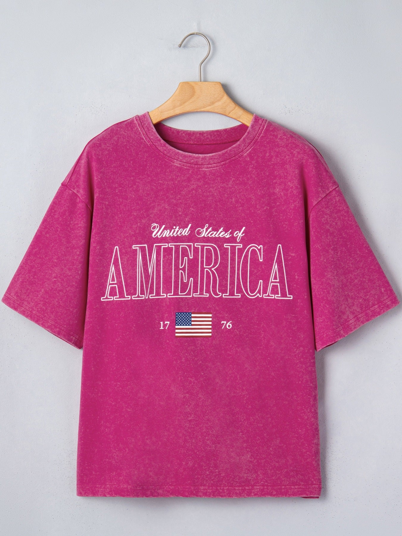 America 1776 Graphic Mineral Wash Cotton Tee for Women