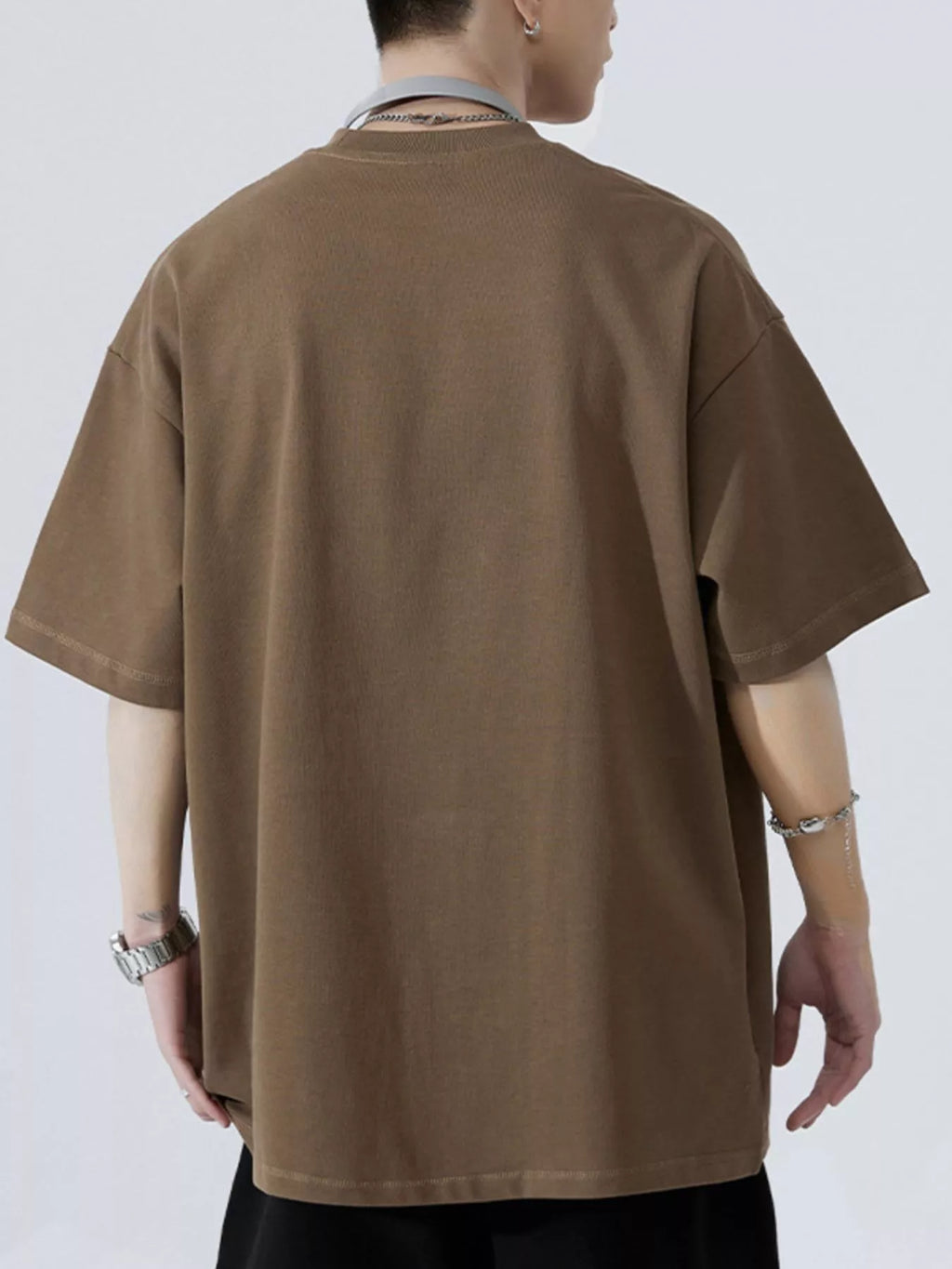 Round Neck Half Sleeve T-Shirt Plus Size in Brown for Men