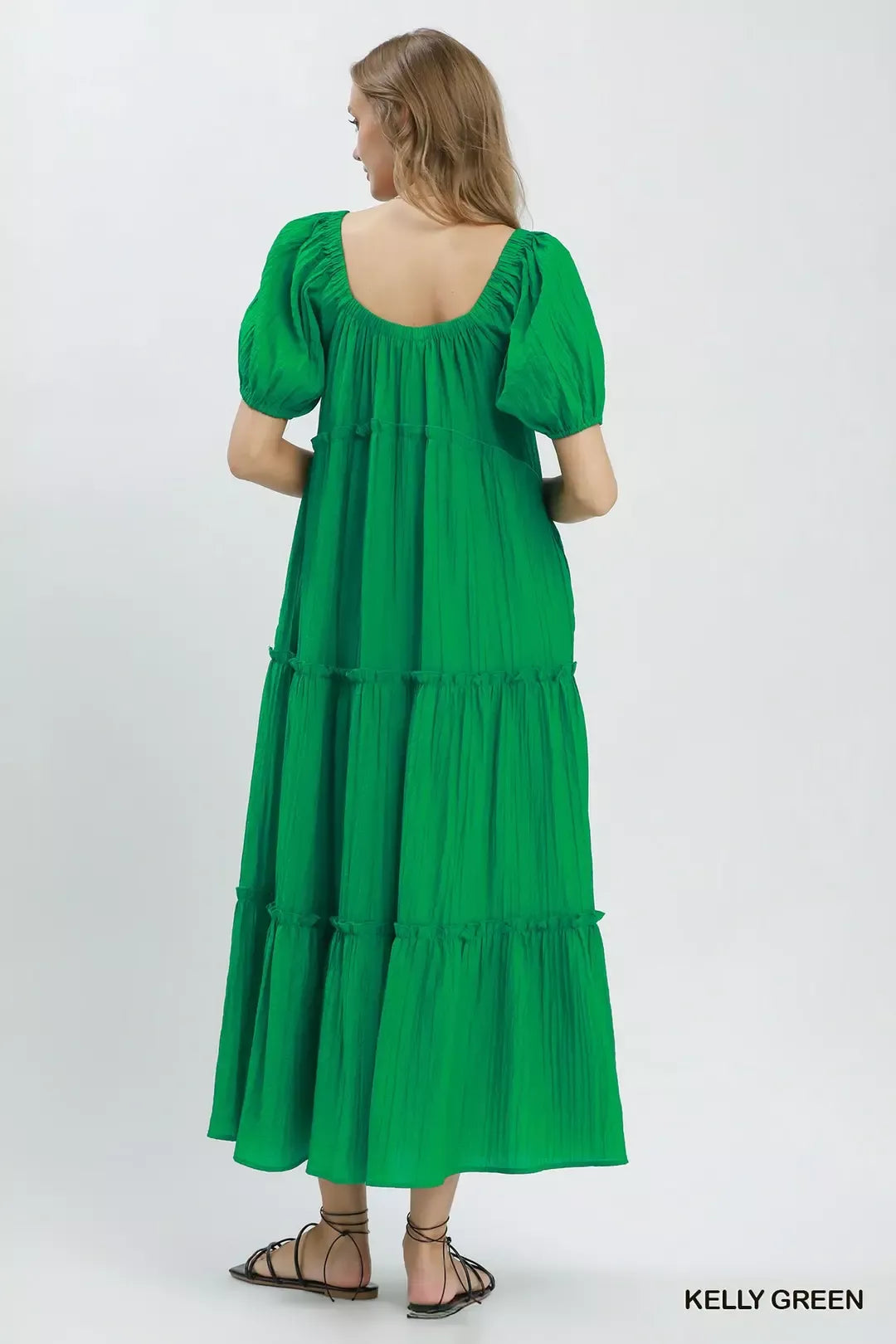Textured Tiered Midi Dress in Kelly Green for Women