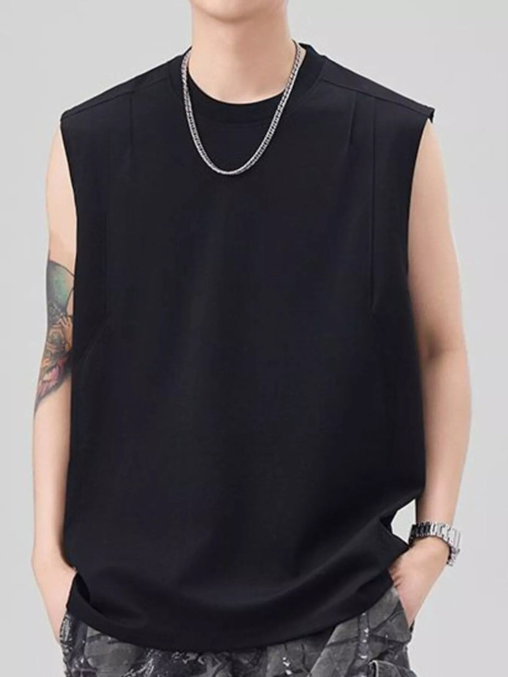 Plus Size Solid Color Casual Tank Top in Green for Men