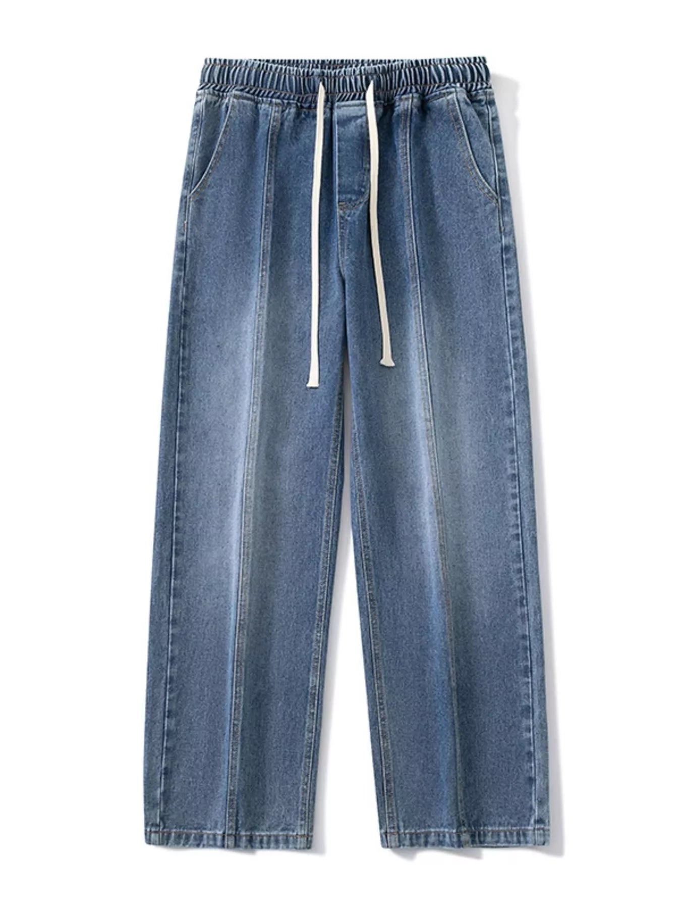 Drawstring Wide Leg Jeans Plus Size in Light Blue in Retro Blue for Men