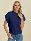 Plus Size Mock Neck Short Sleeve Sweater in Navy for Women