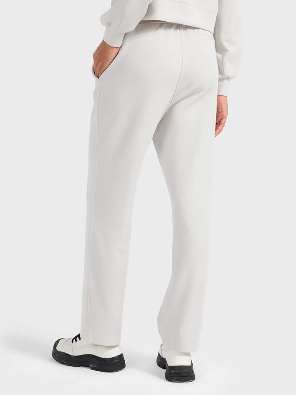 Drawstring Pocketed Sport Pants in Ivory for Women