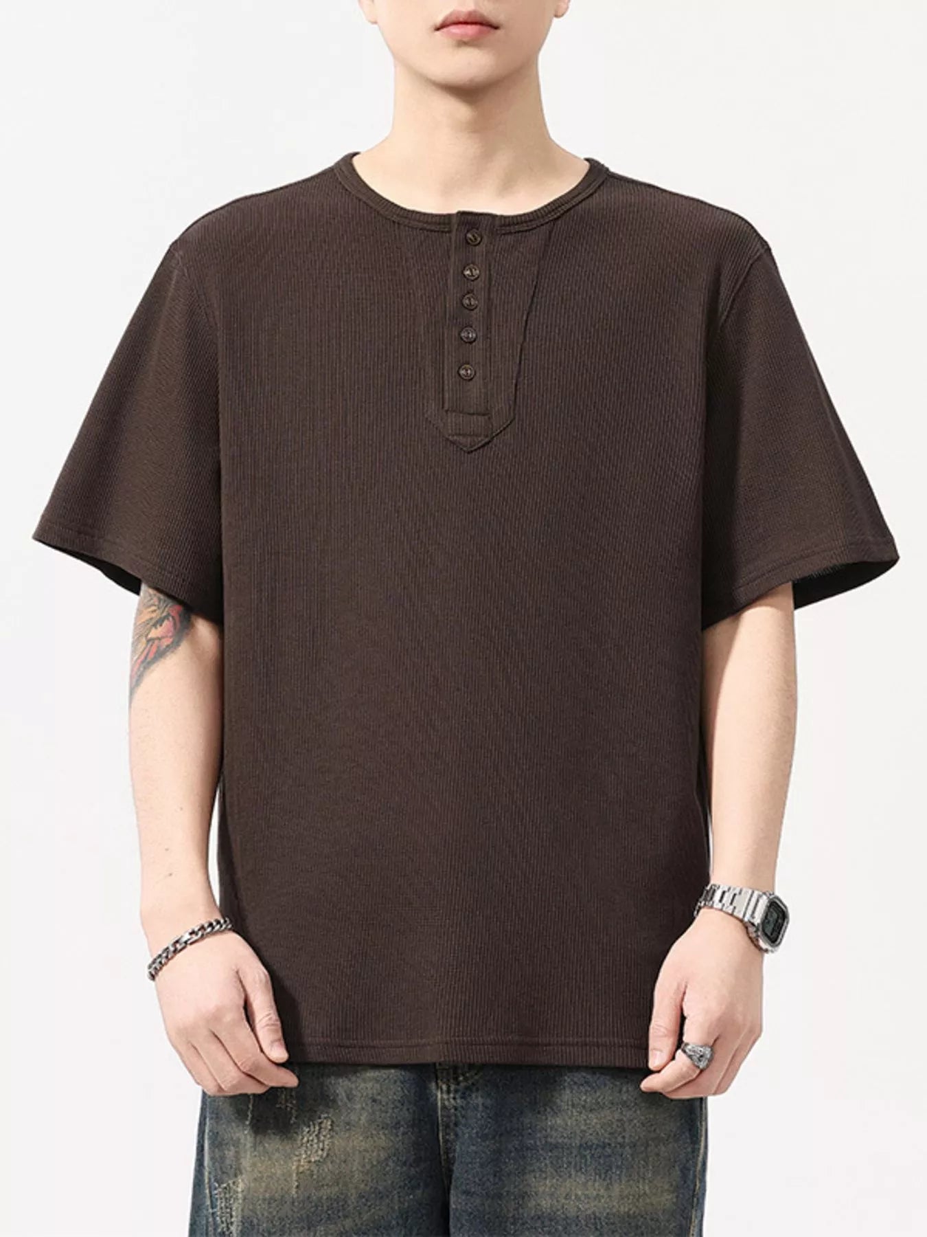 Plus Size Round Neck Short Sleeve T-Shirt in Light Gray for Men