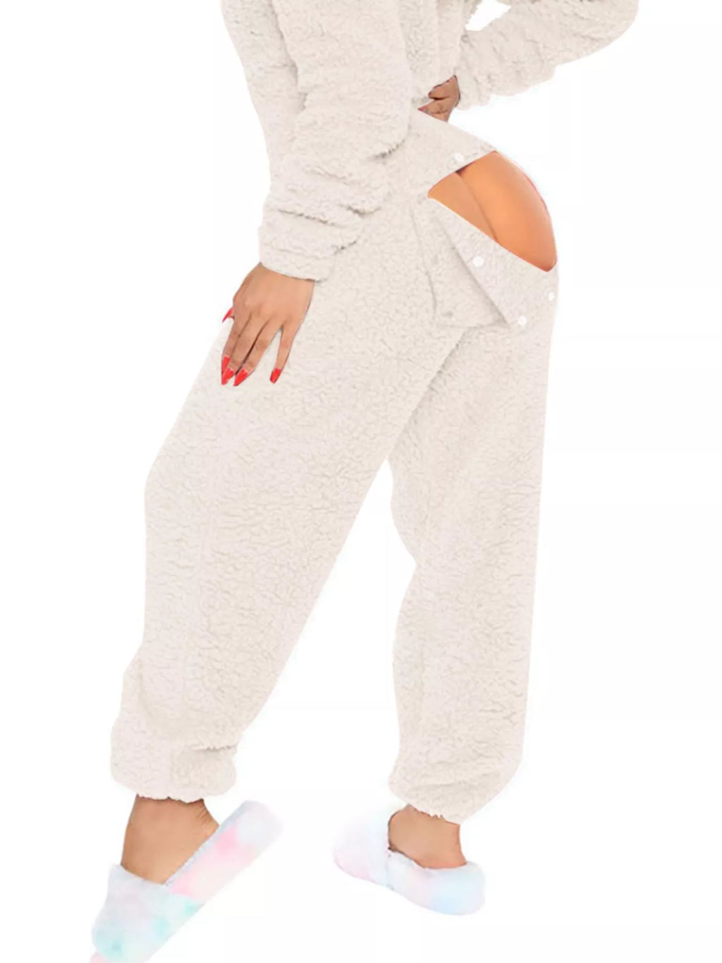 Fleece Hooded Open Back Jumpsuit in Blue for Women