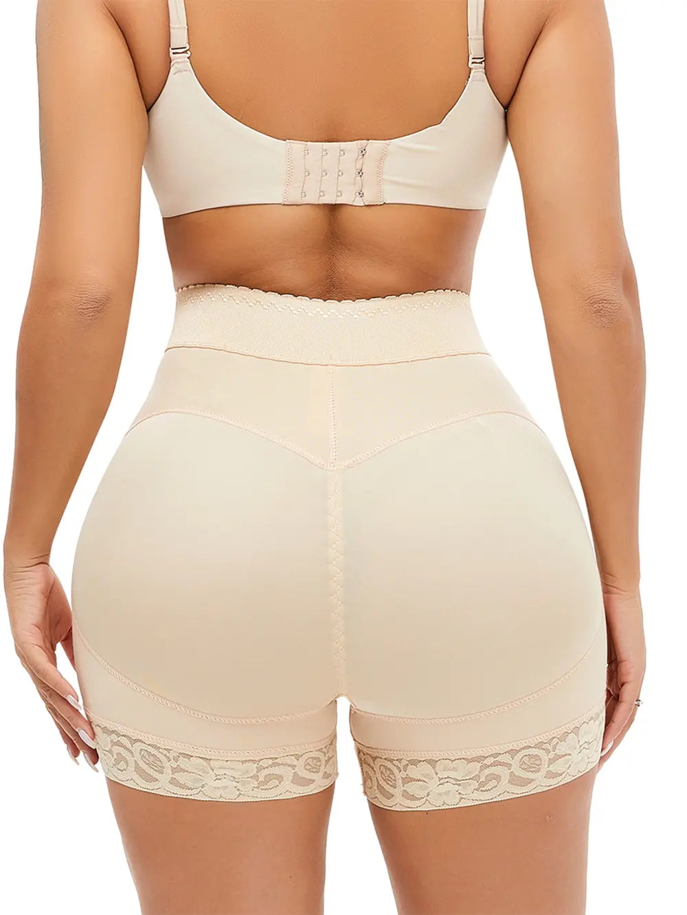 Plus Size Lace Detail Hook-and-Eye Shaping Shorts in Ivory for Women