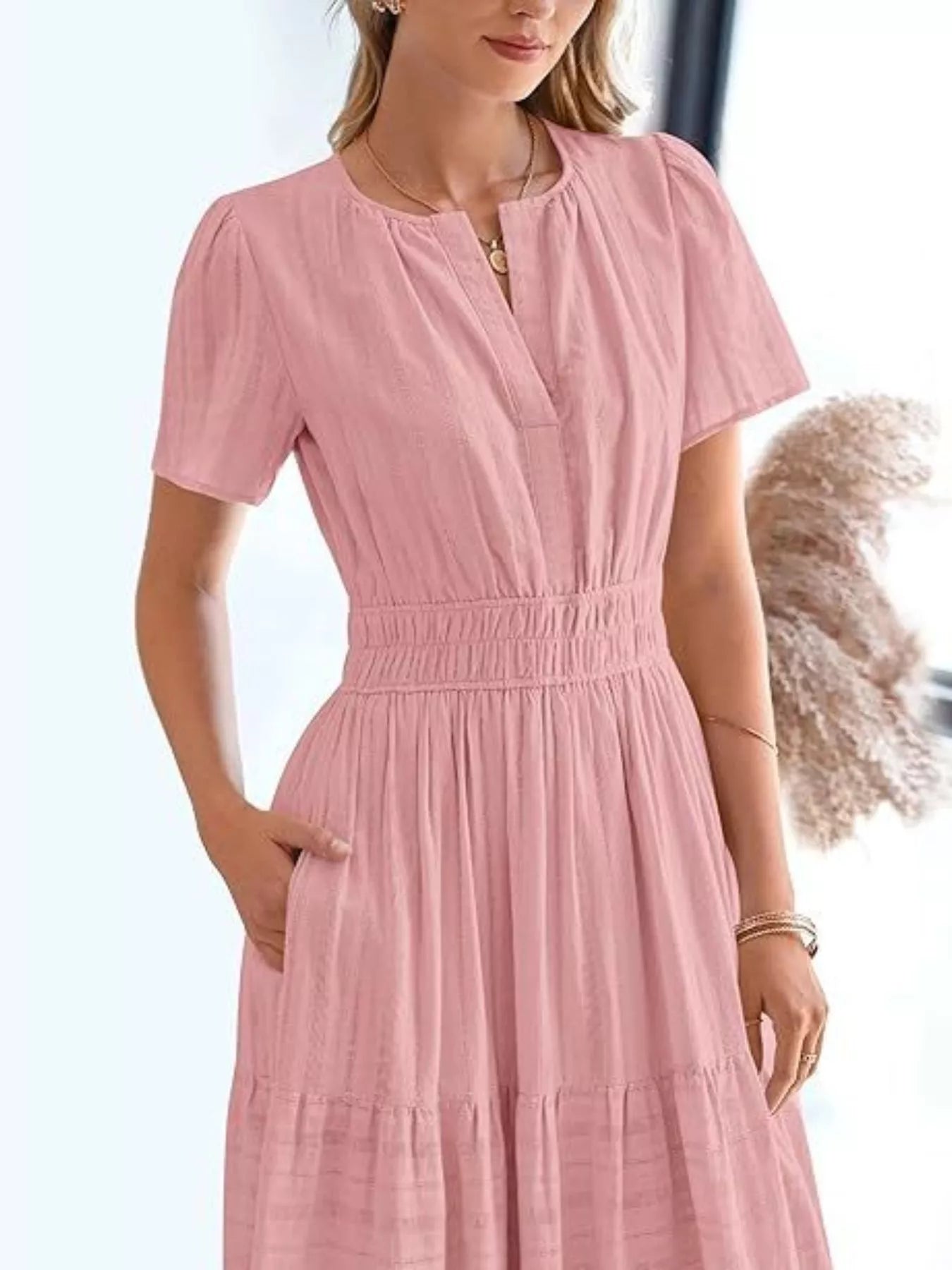 Plus Size Short Sleeve Tiered Midi Dress in White for Women