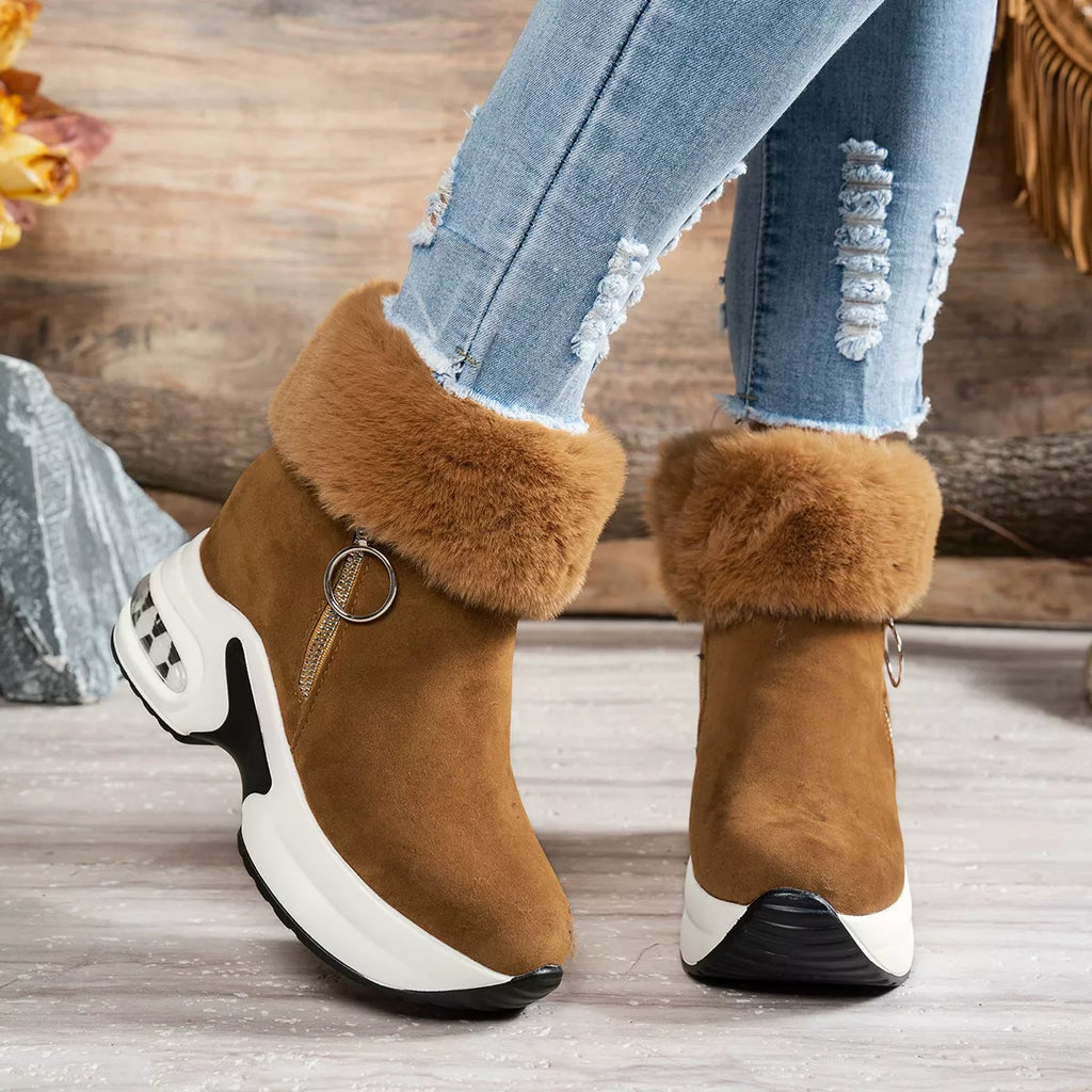 Fuzzy Side Zipper Platform Ankle Boots in Leopard for Women