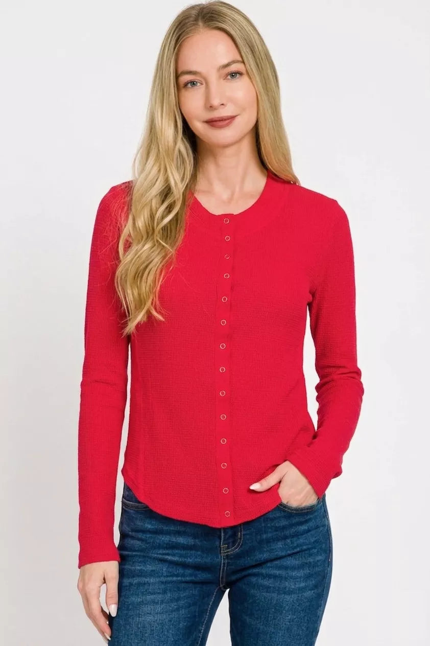 Double Knit Snap Button Shirts in Ruby for Women