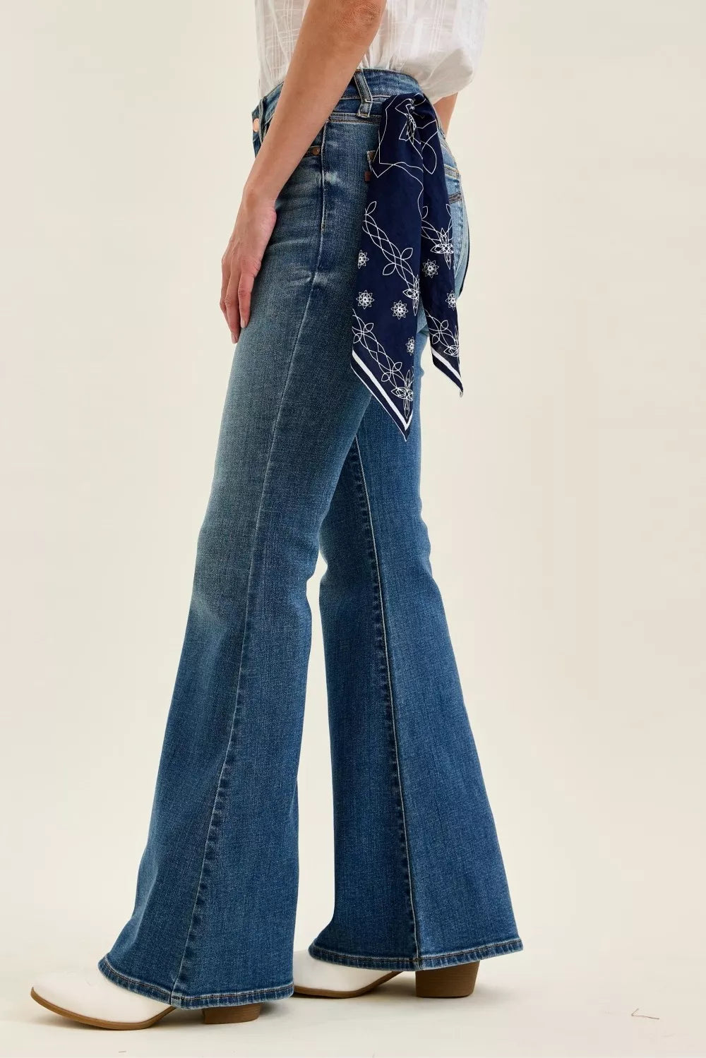 Mid Rise Jaqueline Flare with Triple Needle Back Pkts and Bandana Loop in Md for Women