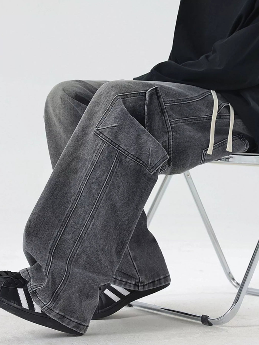 Wide Leg Cargo Jeans Plus Size in Light Blue for Men