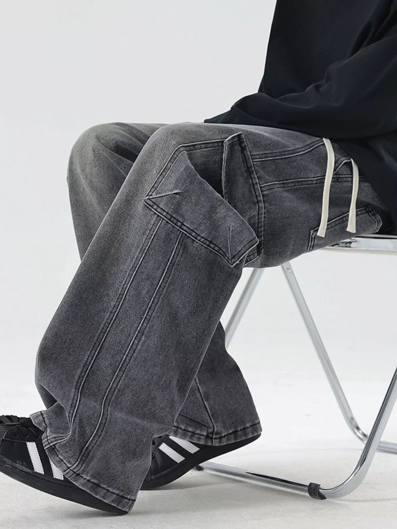 Wide Leg Cargo Jeans Plus Size in Light Blue for Men