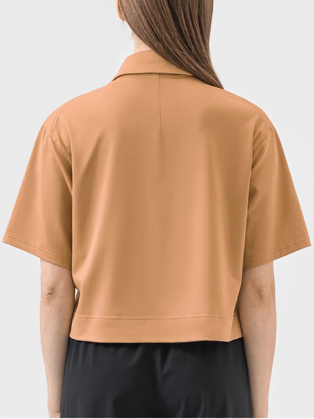 Half Button Short Sleeve Active T-Shirt in Sherbet for Women