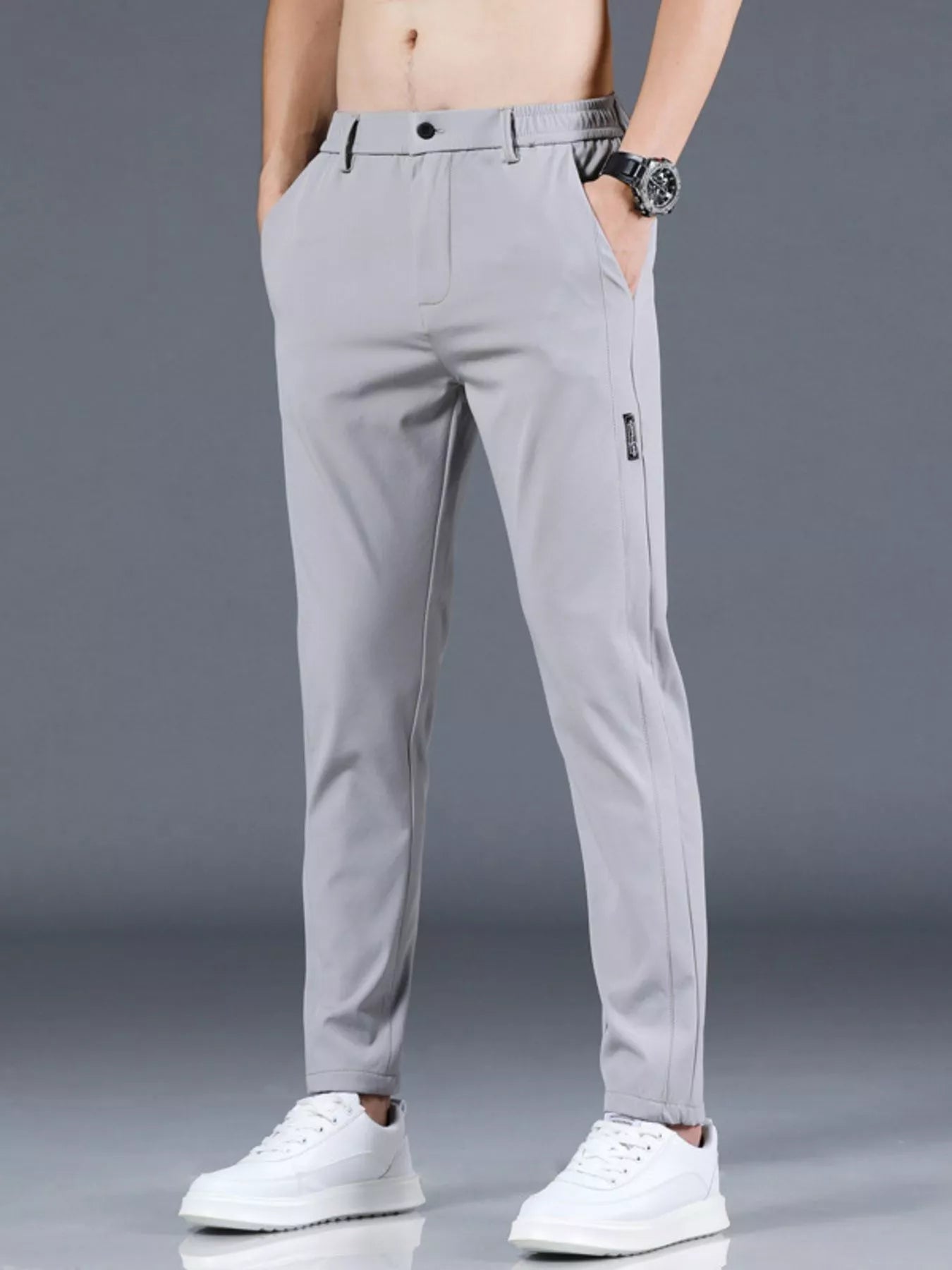 Slim Fit Casual Pants in Dark Gray for Men