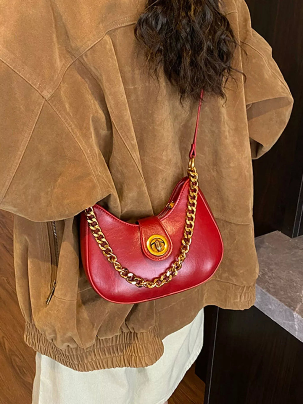 Chain Accent Shoulder Bag for Women