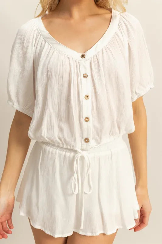 Drawstring Hem Short Sleeve Top and Skort Set for Women