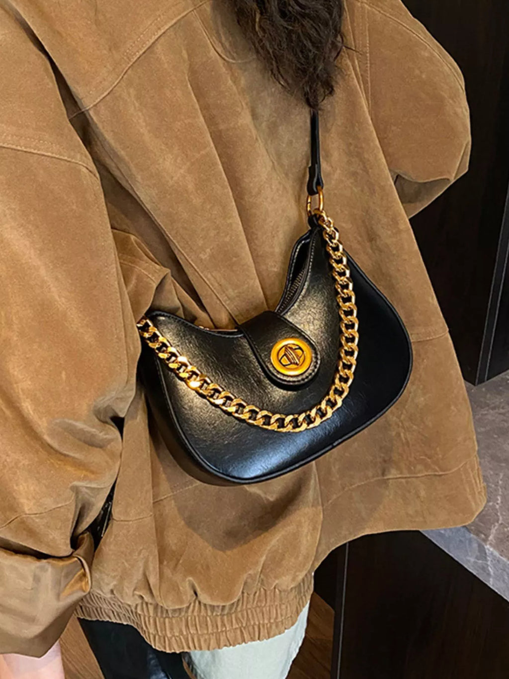 Chain Accent Shoulder Bag for Women
