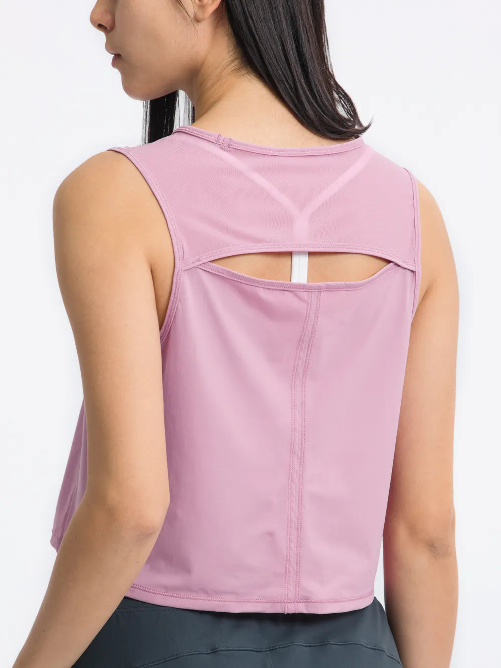 Round Neck Cropped Active Tank in Dusty Pink for Women