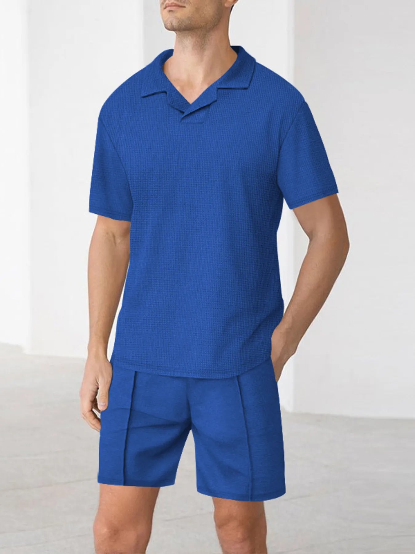 Short Sleeve Top and Shorts Matching Set Plus Size in Royal Blue for Men
