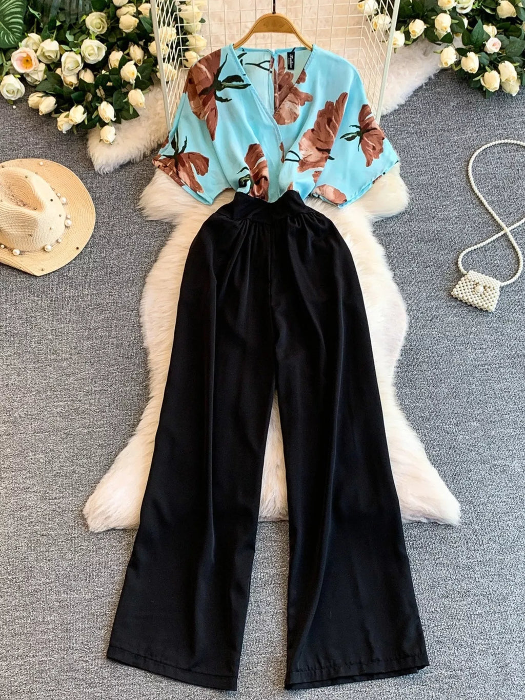 White Printed Wide Leg Jumpsuit for Women