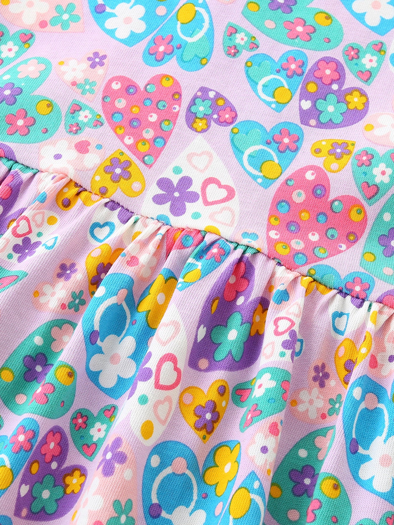 Butterfly & Heart Print Pocket Ruffle Sleeve Dress in Multicolor for Girls