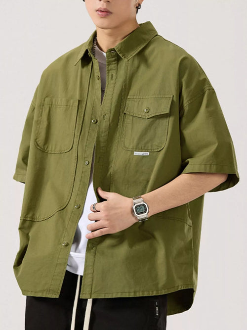 Button Up Half Sleeve Shirt Plus Size in Light Apricot for Men