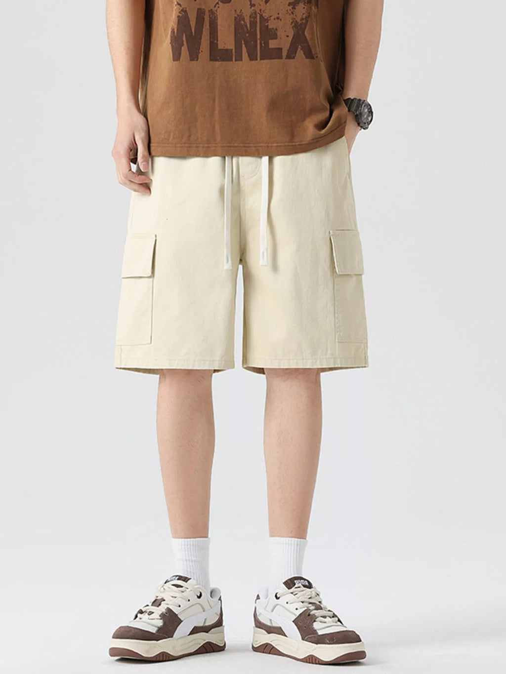 Drawstring Loose Fit Shorts Plus Size in Military Green for Men