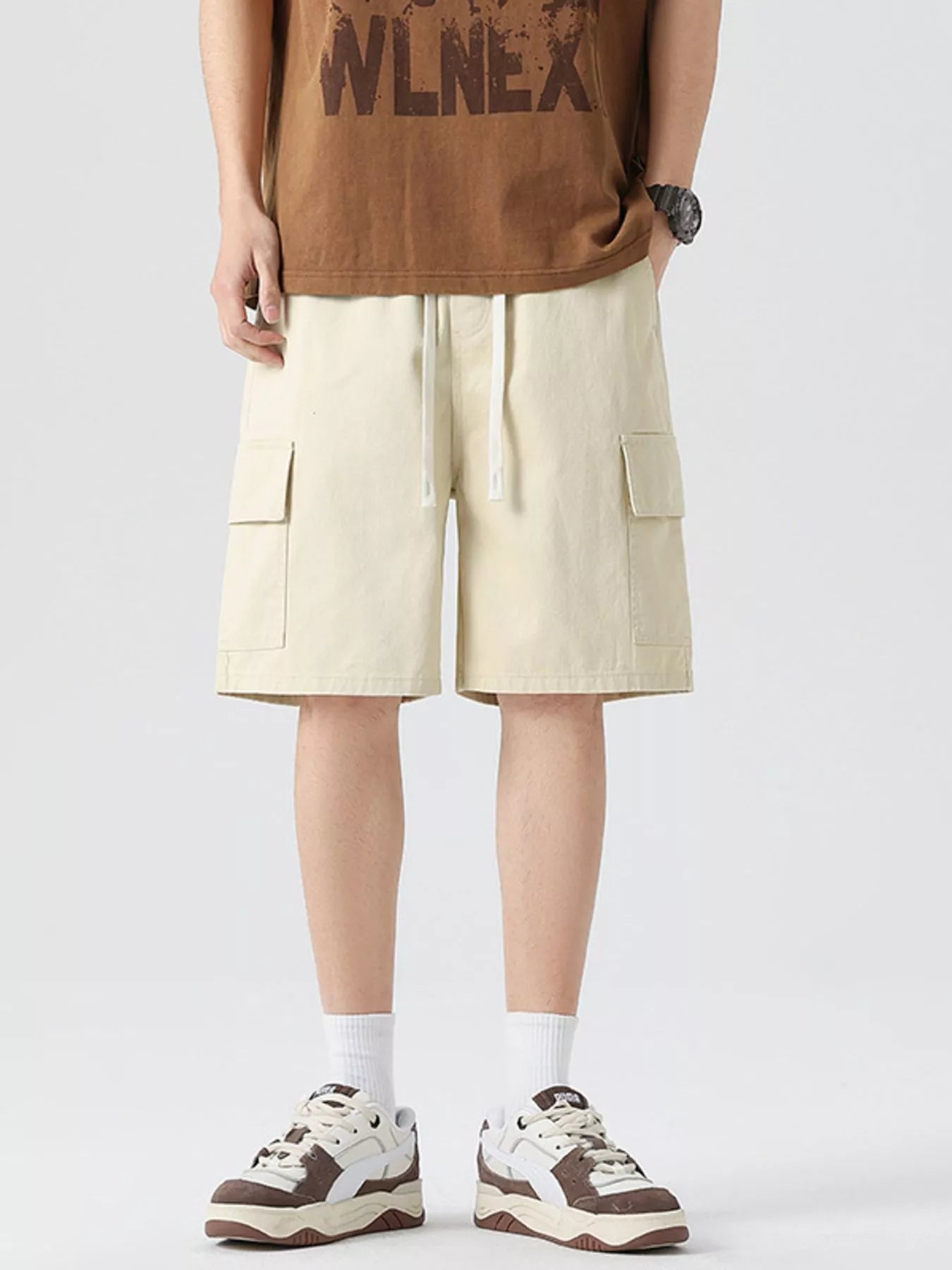 Drawstring Loose Fit Shorts Plus Size in Military Green for Men