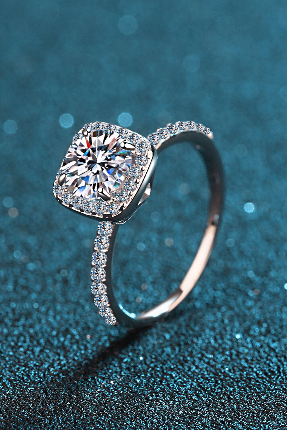 Square Moissanite Ring in Silver for Women