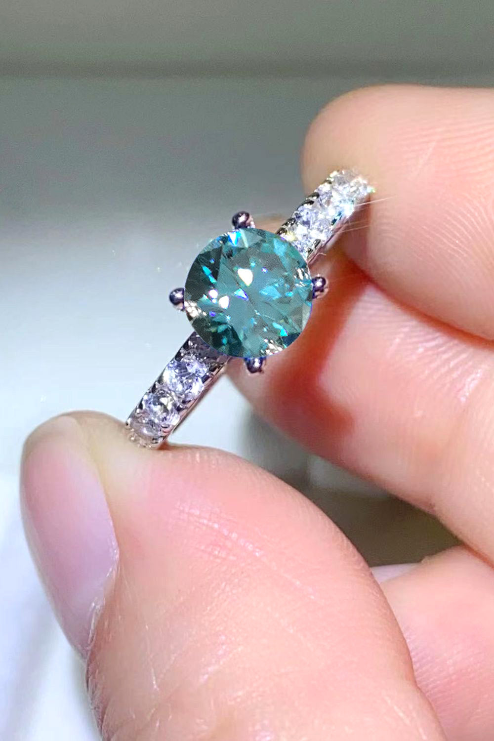 Future Style 1 Carat Moissanite Side Stone Ring in Sky Blue for Women