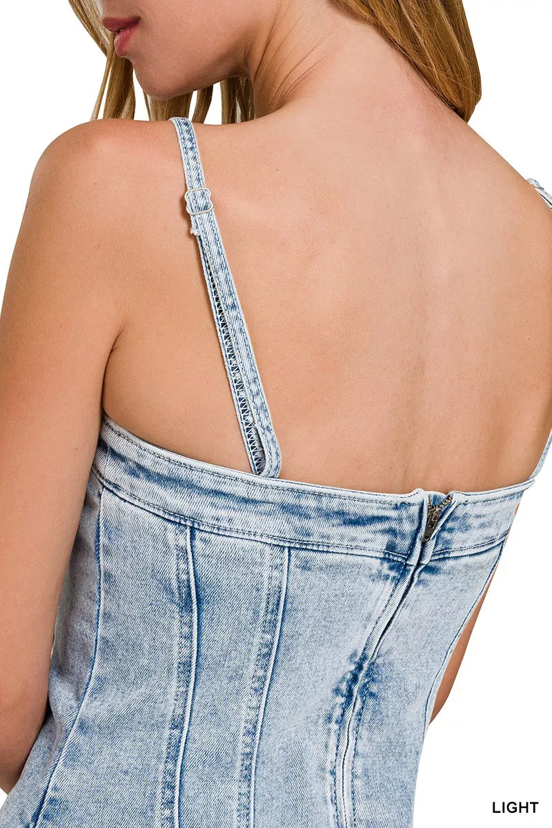 Spaghetti Strap Exposed Seam Light-Wash Dress for Women