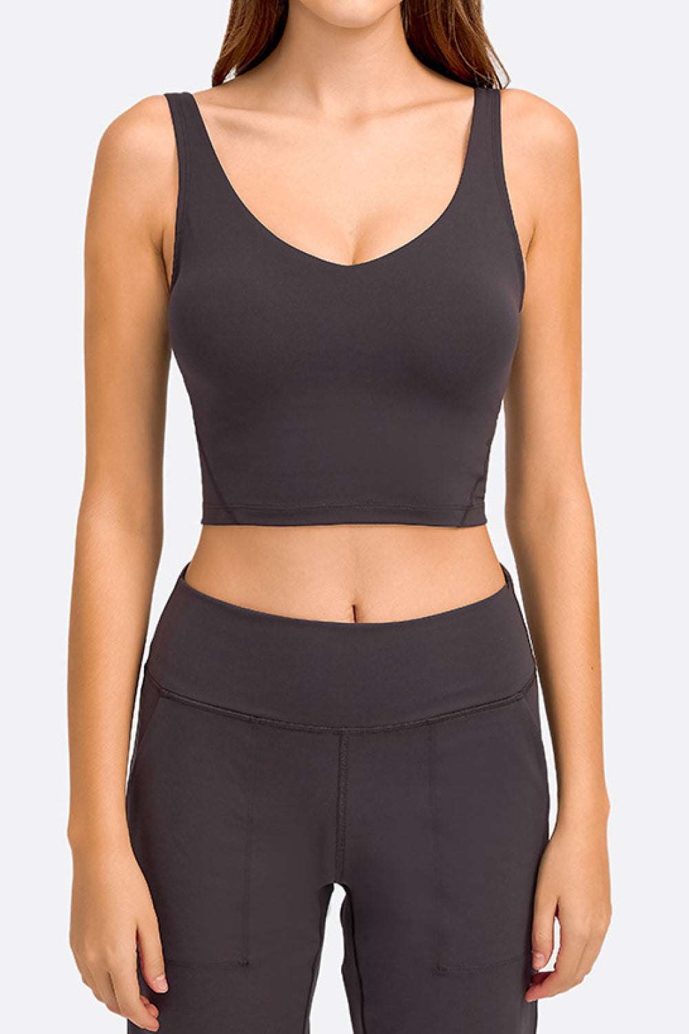 Deep V-Neck Crop Sports Bra in Air Force Blue for Women