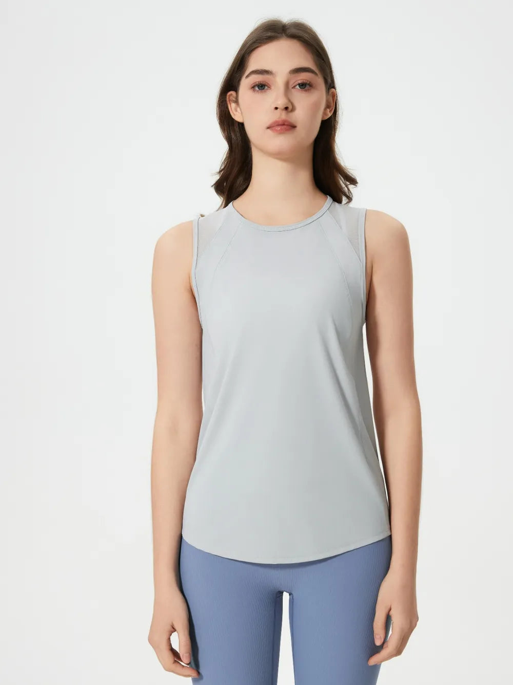 Cutout Back Round Neck Active Tank in Pink Purple for Women
