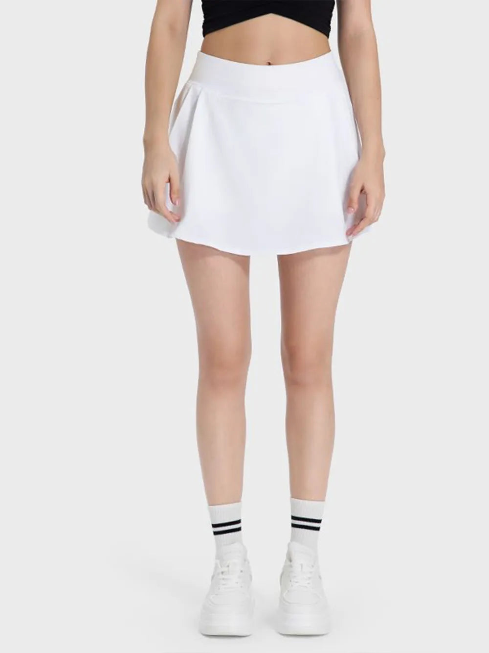 Pleated Detail Mid-Rise Waist Active Skirt in Dark Gray for Women
