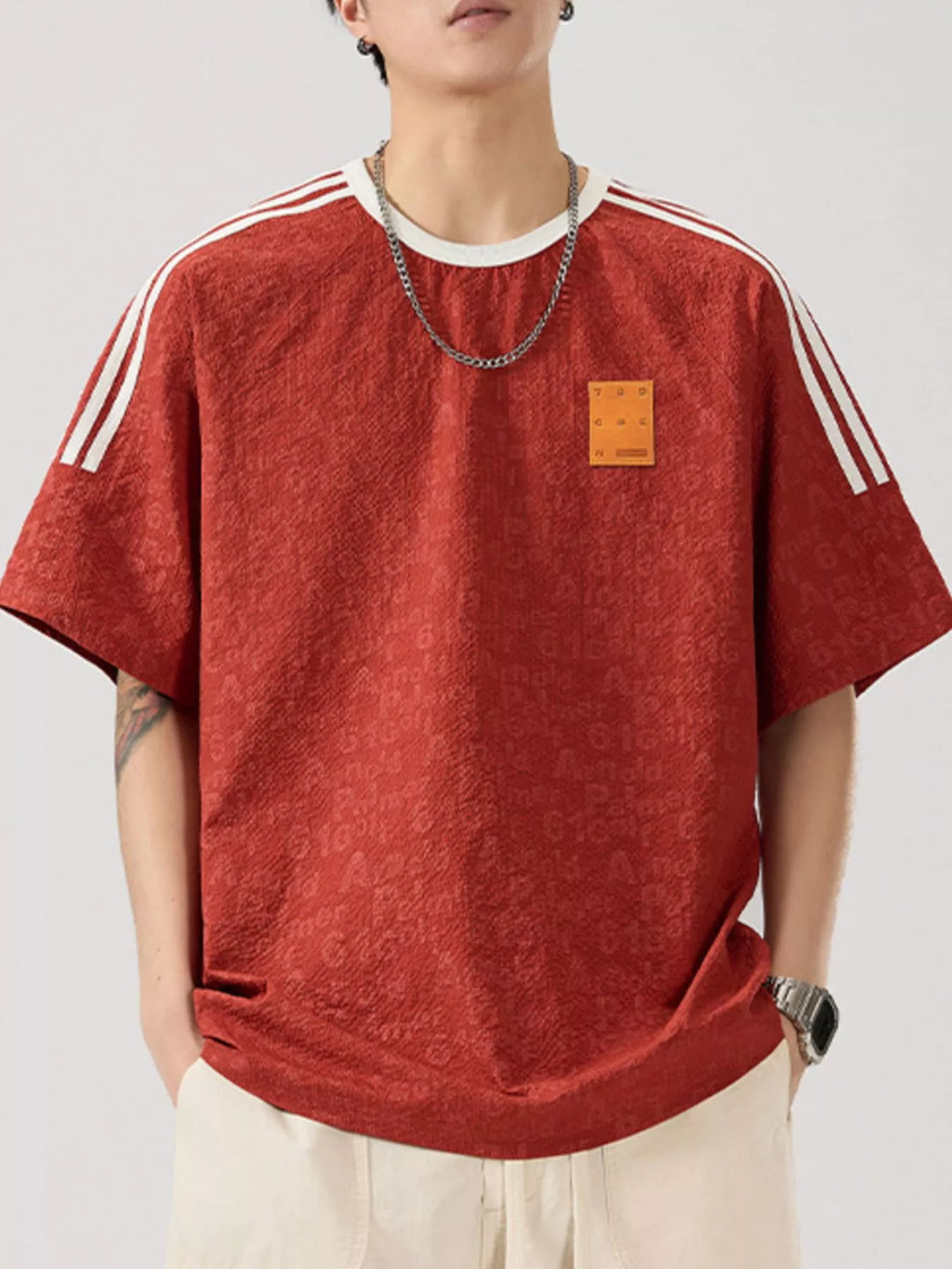 Striped Shoulder Relaxed Fit T-Shirt Plus Size in Black for Men