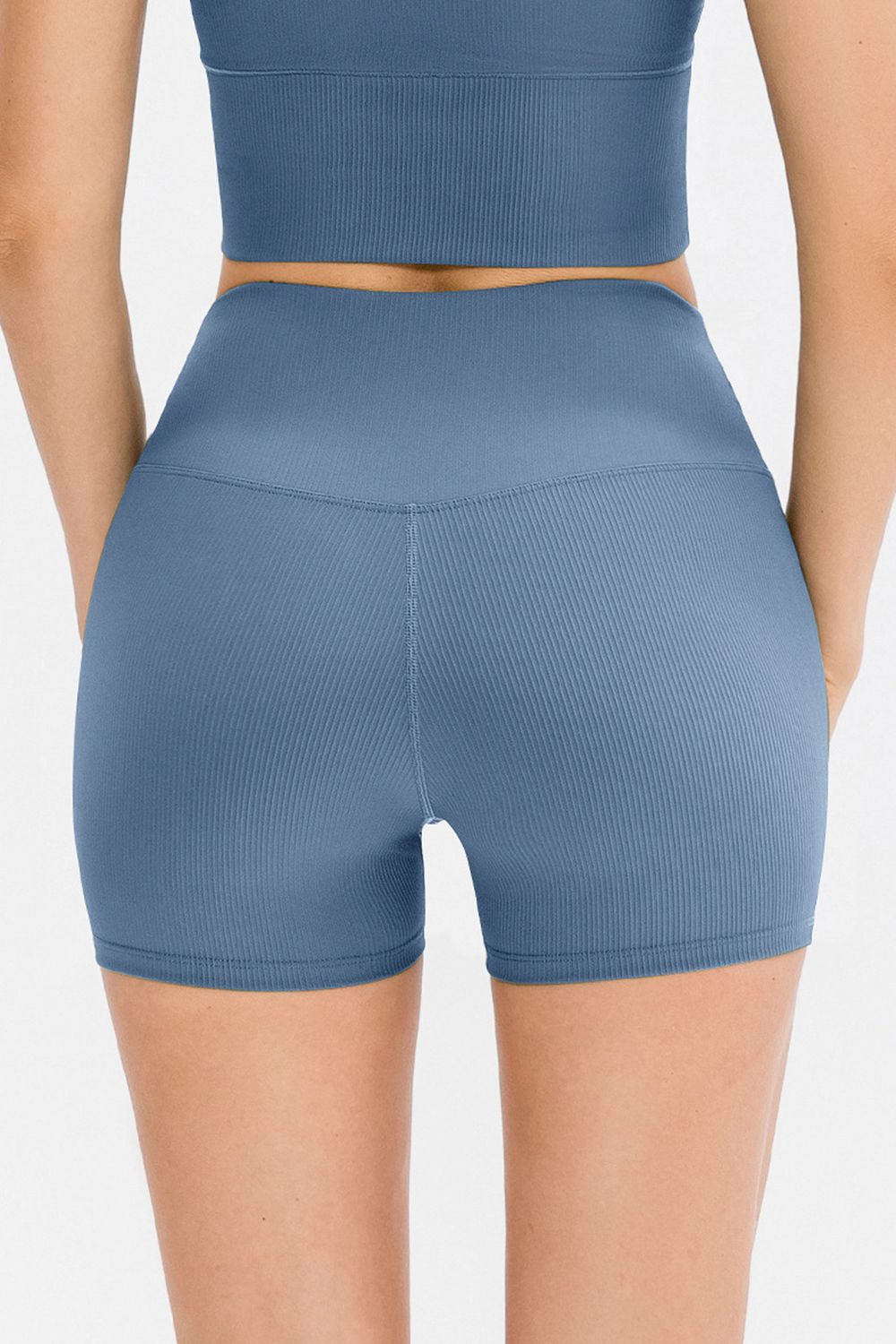 Slim Fit Wide Waistband Sports Shorts in Light Blue for Women
