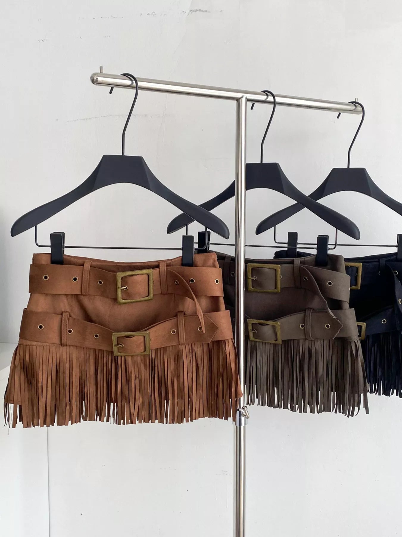 Fringe Belted Mini Skirt in Khaki for Women
