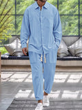 Button Down Long Sleeve Shirt and Pants Set in Light Blue for Men