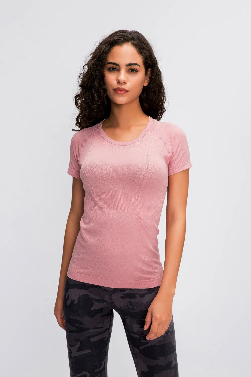 Round Neck Short Sleeve Active T-Shirt in Black in White for Women