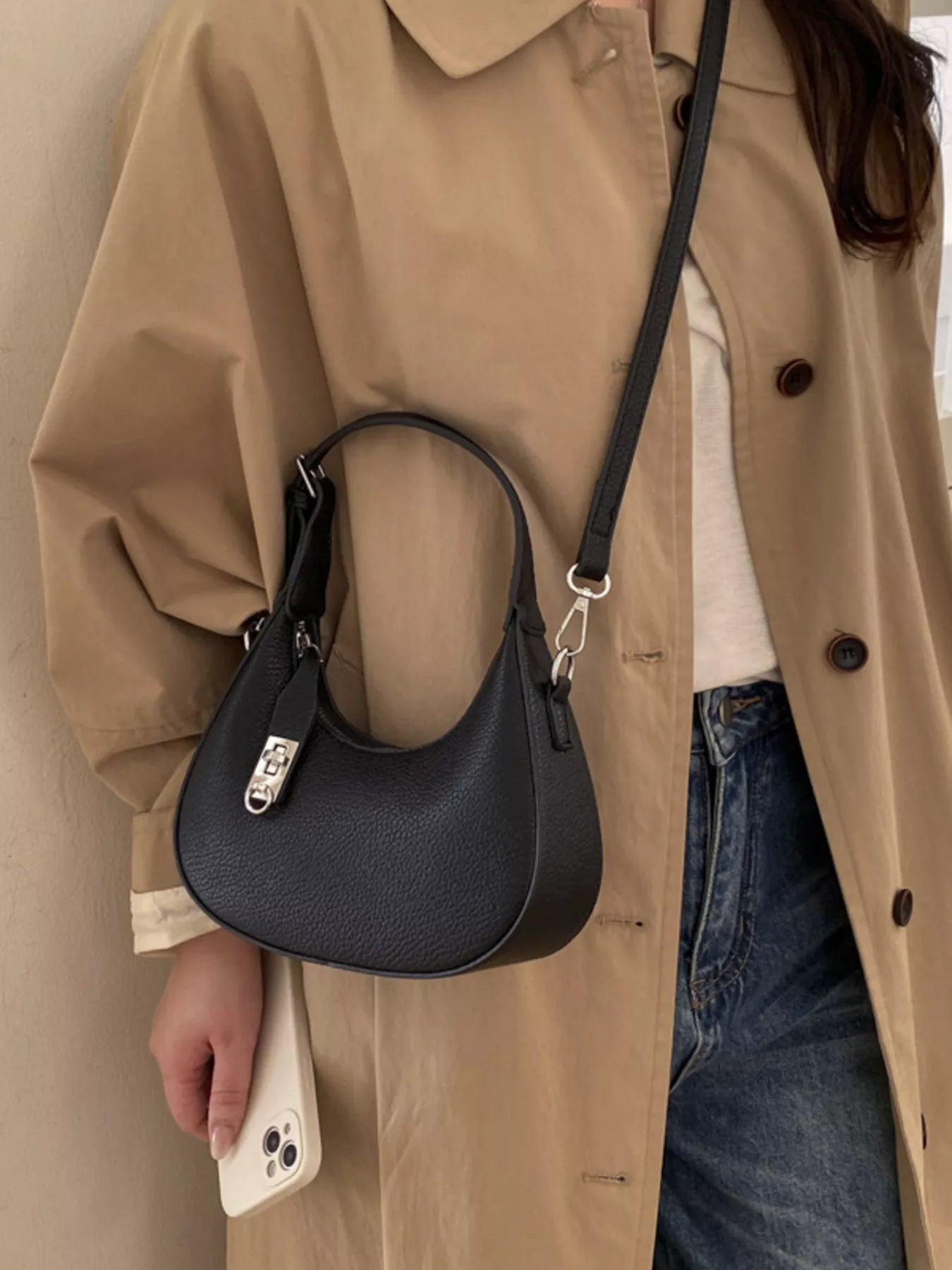 Leather Crescent Crossbody Bag for Women