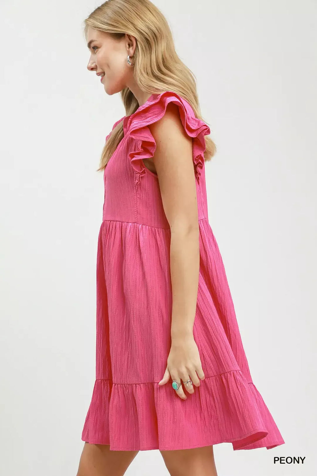 Ruffle Sleeve Babydoll Dress in Peony for Women