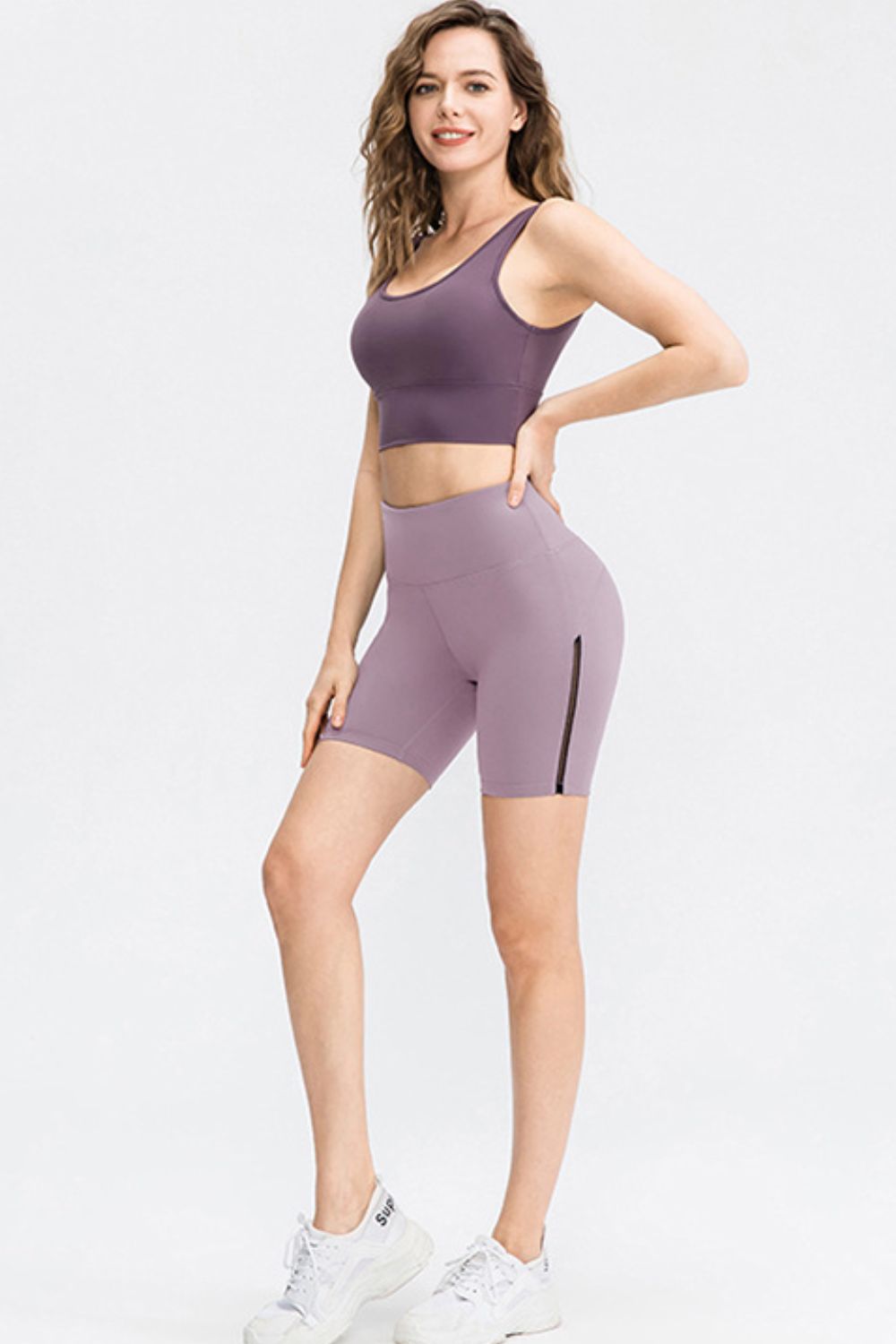 Wide Waistband Sports Shorts in Lilac for Women