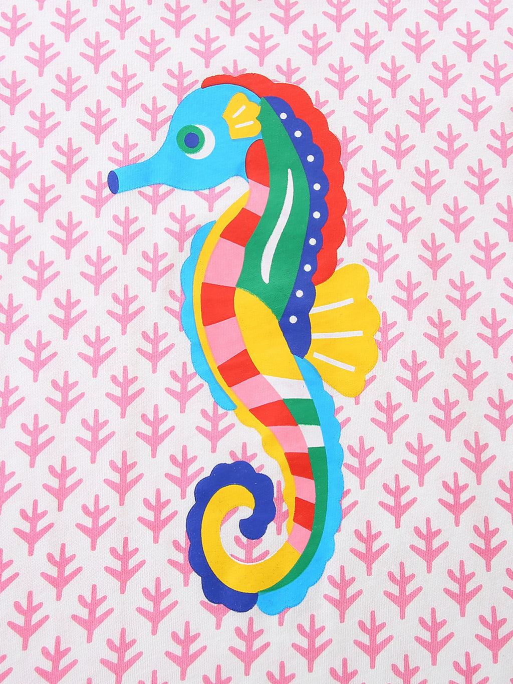 Seahorse Print Short Sleeve T-Shirt in Blush Pink for Girls