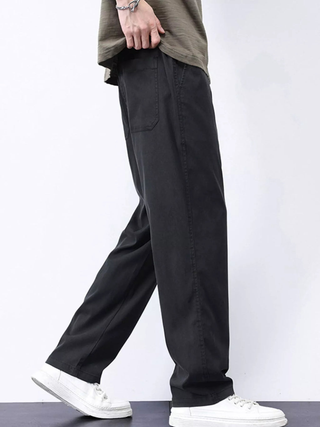 Plus Size Casual Straight-Leg Pants in Light Blue for Men