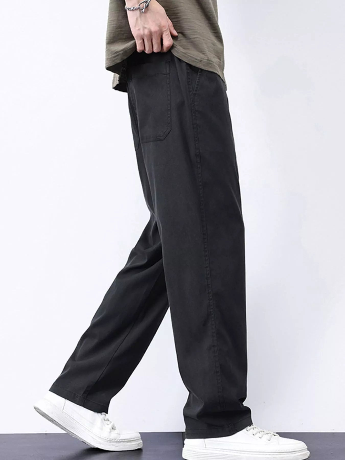 Plus Size Casual Straight-Leg Pants in Light Blue for Men