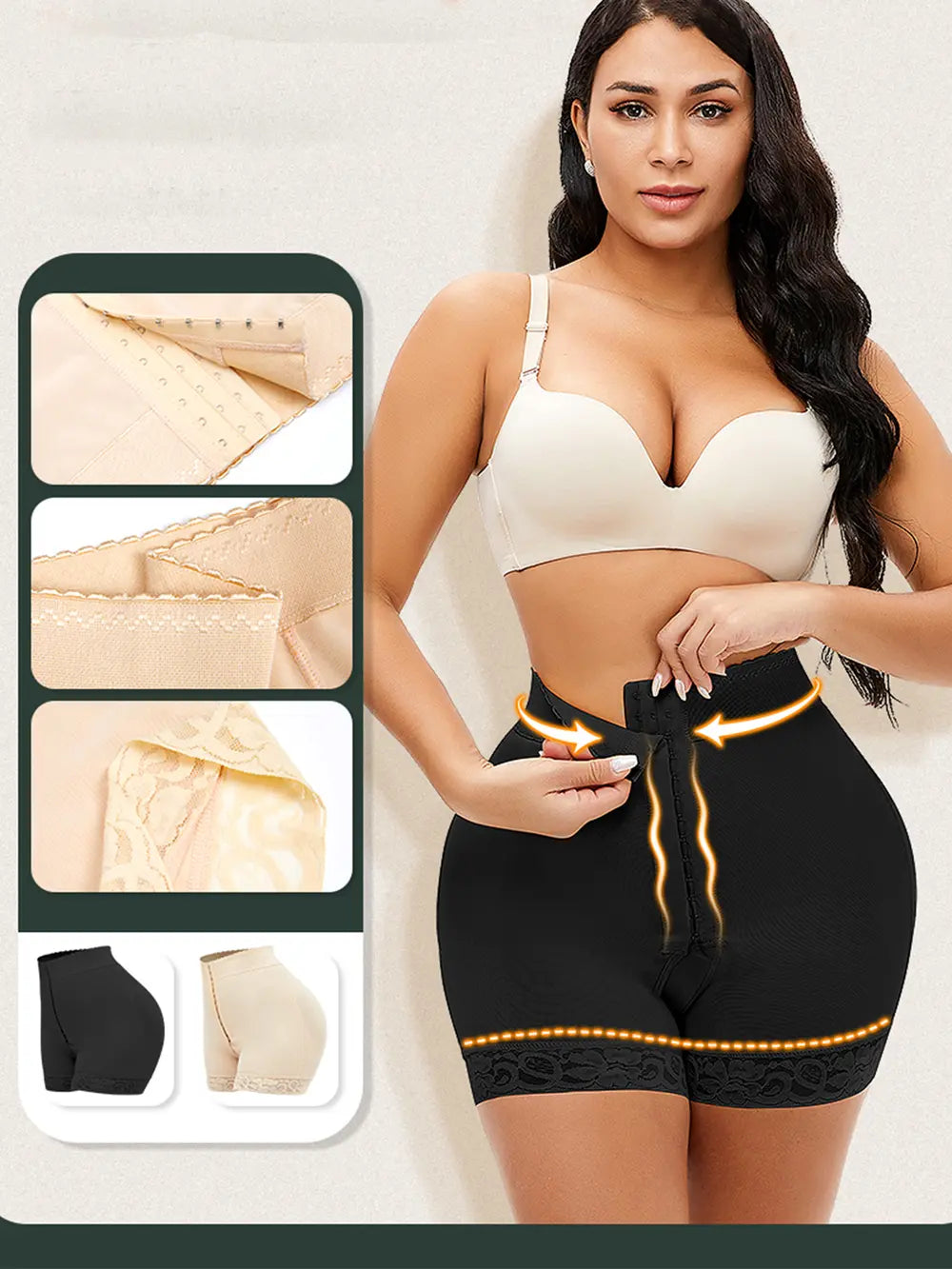 Plus Size Lace Detail Hook-and-Eye Shaping Shorts in Black for Women