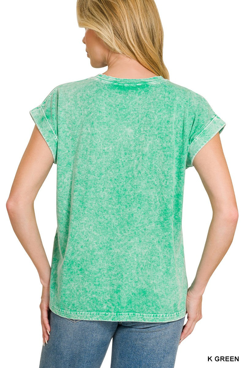 Halo Snow Washed Cuffed Short Sleeve Tee in Green for Women