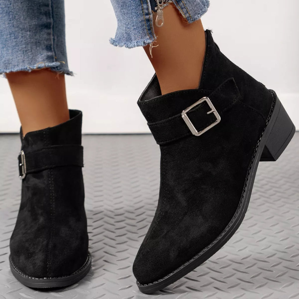 Point Toe Block Heels Boots in Leopard Print for Women