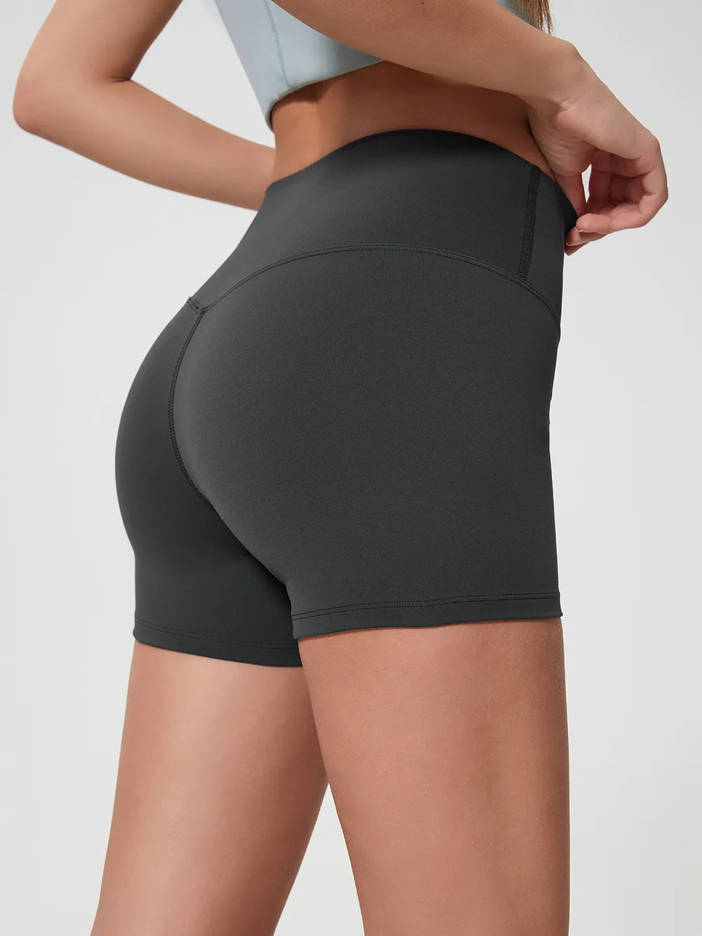 High Waist Active Shorts in Deep Dark Green in Graphite Gray for Women